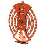 wooden calendar with clock for home