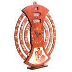 wooden calendar with clock for home