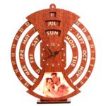 wooden calendar with clock for home