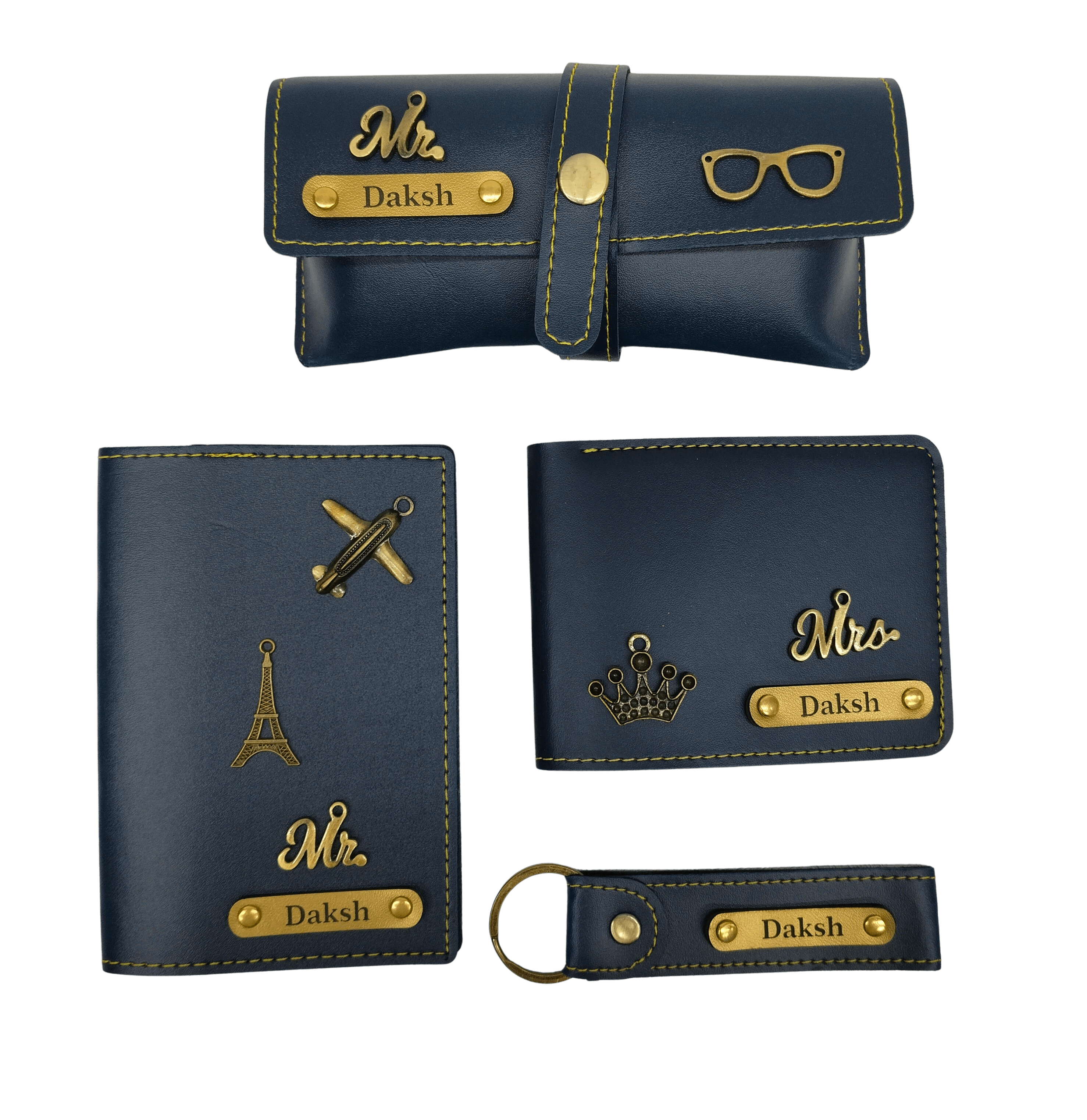 Customized Name & Charm Leather Mens Wallet Gift Hamper Set