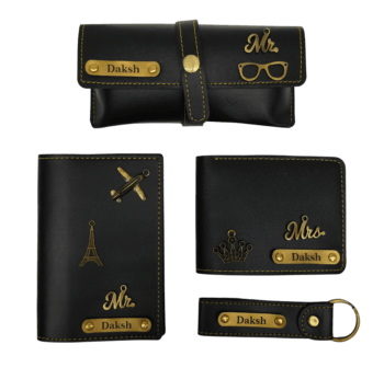 Customized Personalized Name & Charm Leather Mens Wallet Gift Hamper Set